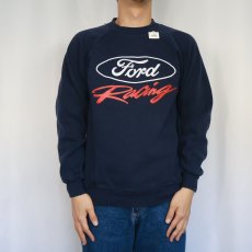 画像2: 90's Ford Racing ロゴプリントスウェット NAVY L (2)