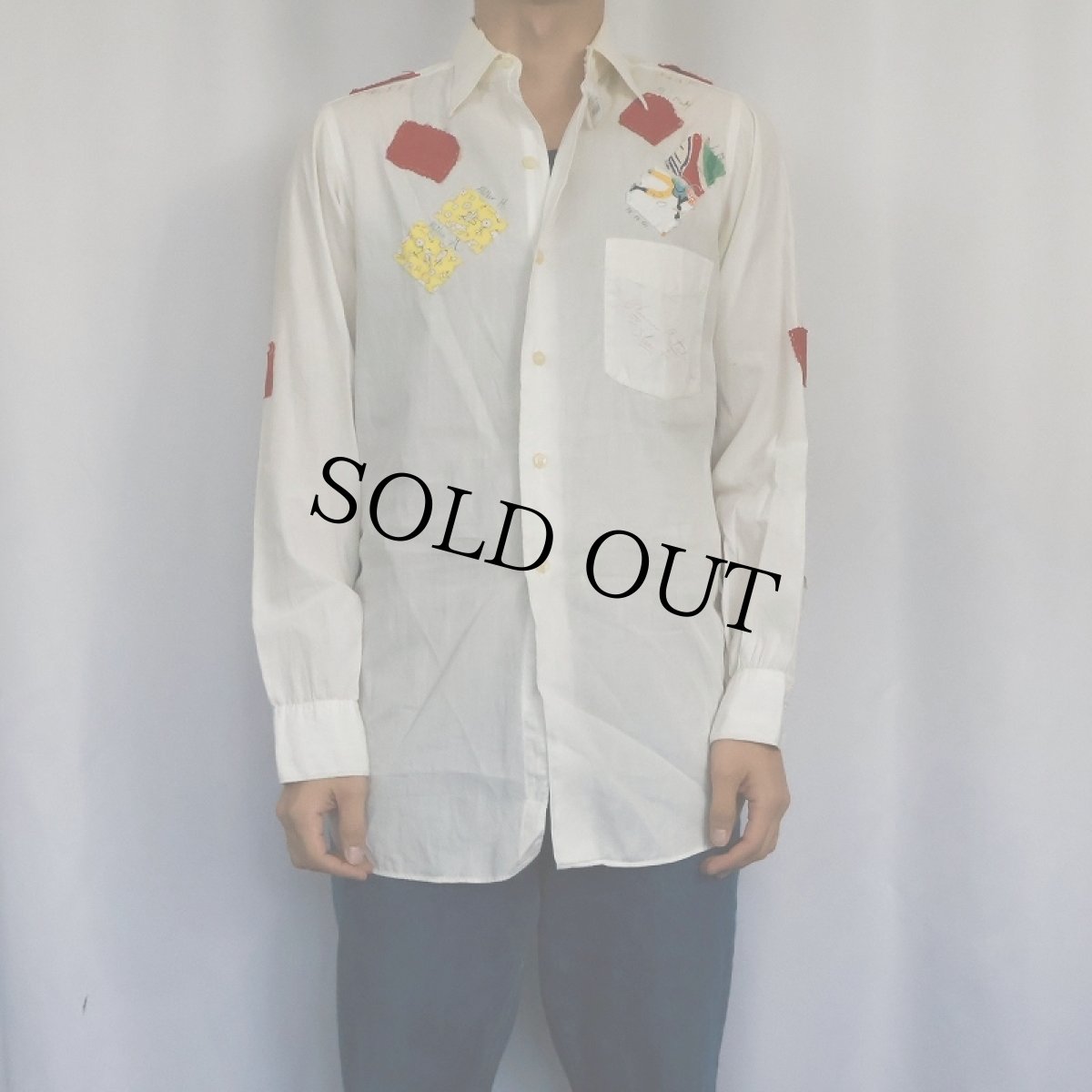 画像3: 50's ARROW USA製 マチ付き ハンドペイント コットンシャツ 14-32 (3)