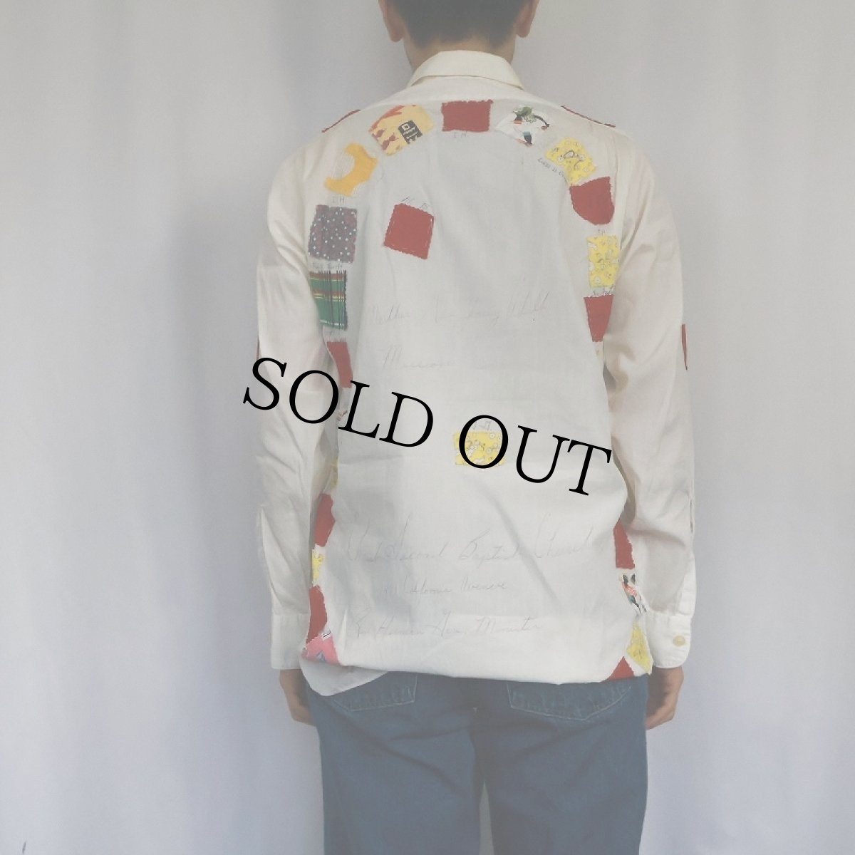 画像4: 50's ARROW USA製 マチ付き ハンドペイント コットンシャツ 14-32 (4)