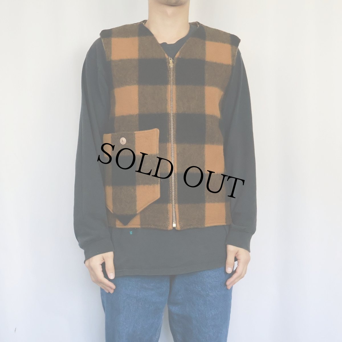 画像2: 60's バッファローチェック柄 ウールベスト (2)