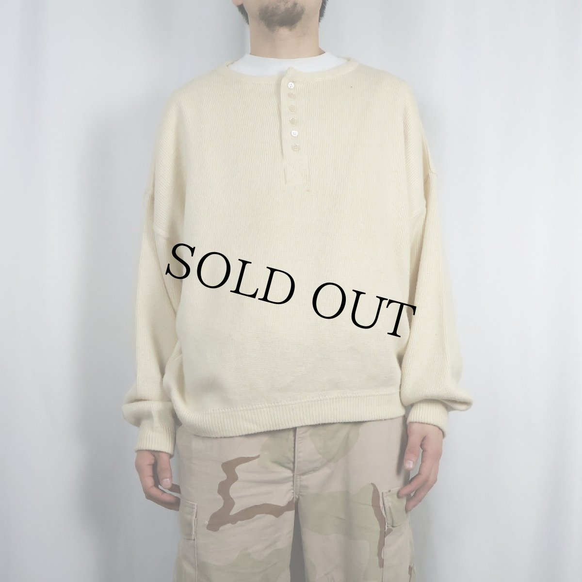 画像2: SOS ITALY製 ワイドショートレングス ヘンリーネックニットセーター (2)