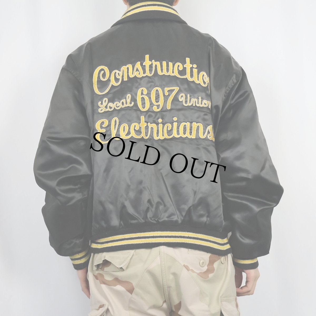 画像4: 80's WEST WIND "Construction Electricians" チェーン刺繍 ナイロンスタジャン BLACK XXL (4)