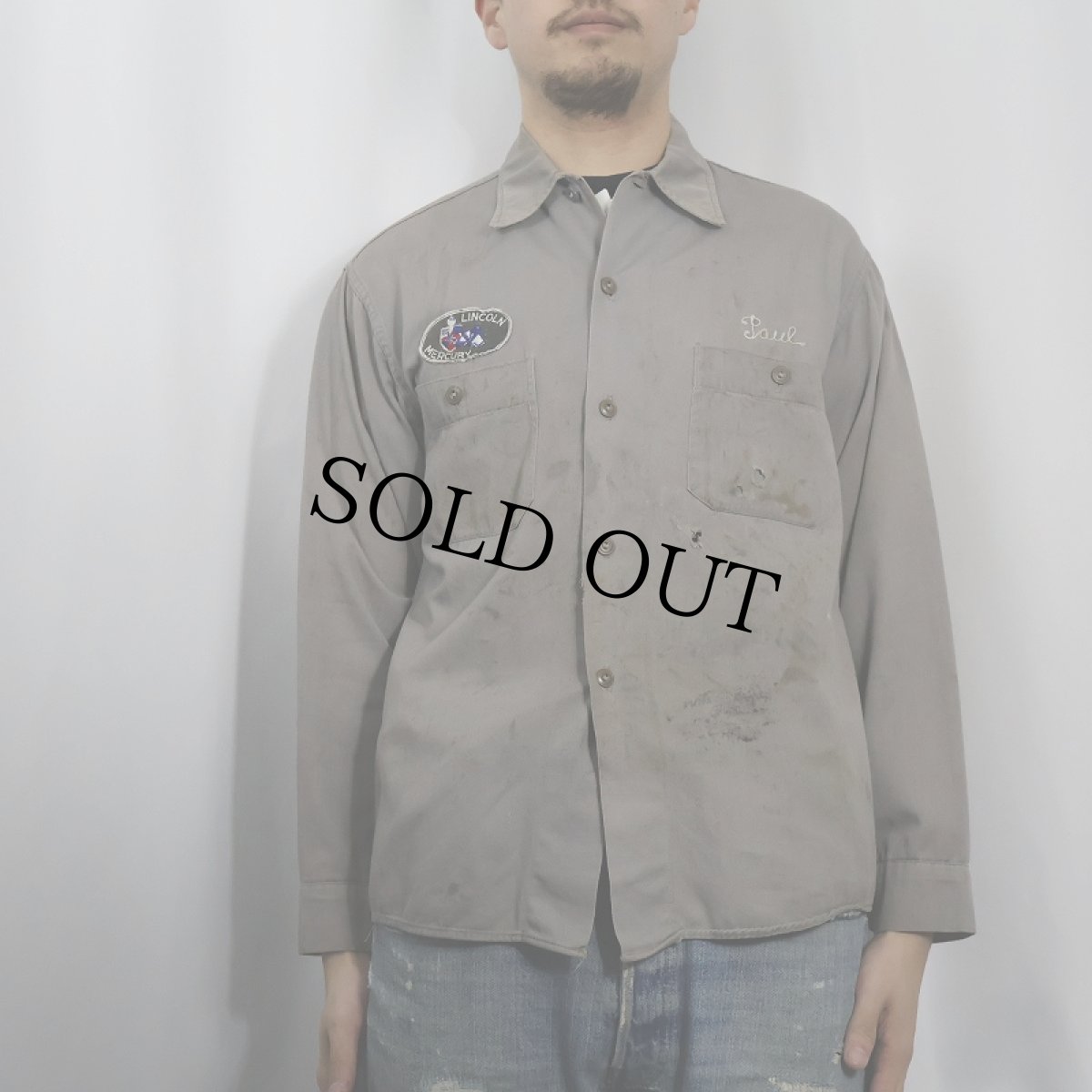 画像3: 〜60's "HICKSVILLE motors" チェーン刺繍 コットンワークシャツ S (3)