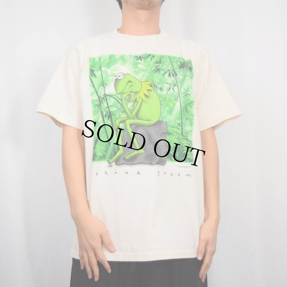 画像2: 90's Kermit USA製 "Think green" キャラクター パロディプリントTシャツ XL (2)
