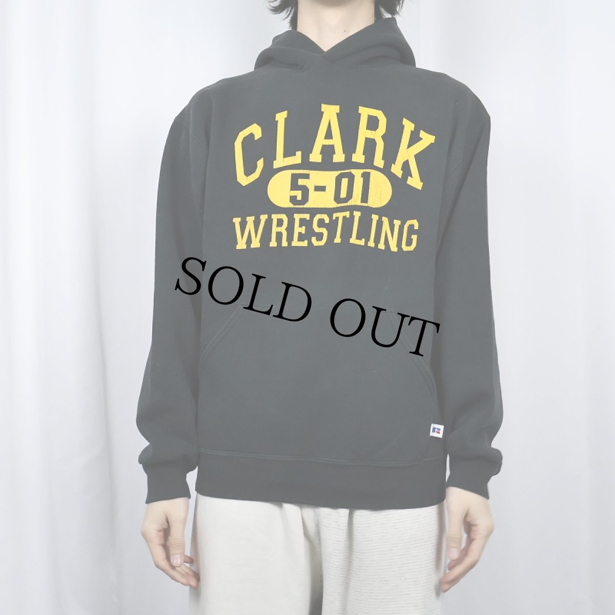 画像2: 90's RUSSEL ATHELETIC USA製 "CLARK WRESTLING" プリントスウェットフーディー BLACK M (2)