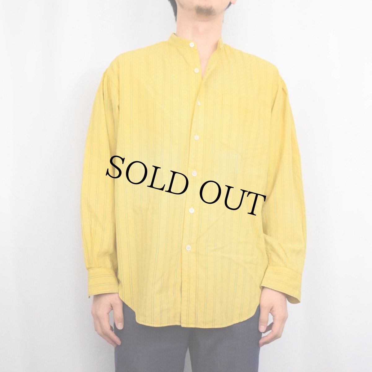 画像3: 【SALE】 Ralph Lauren 柄織 ストライプ柄 バンドカラー コットンシャツ size12 (3)
