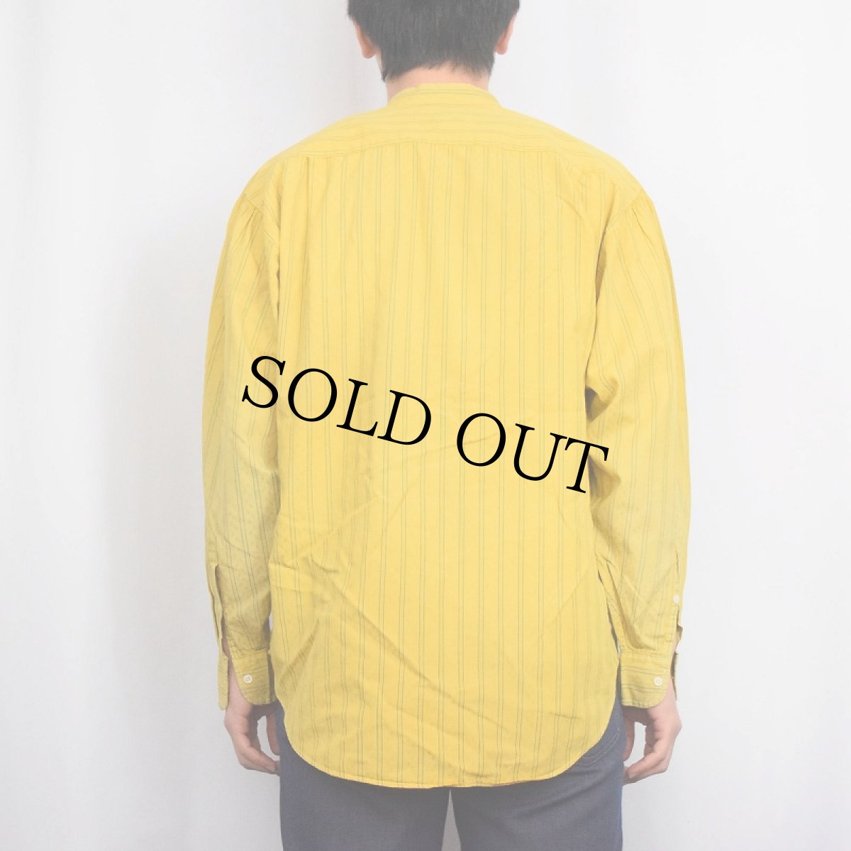 画像4: 【SALE】 Ralph Lauren 柄織 ストライプ柄 バンドカラー コットンシャツ size12 (4)