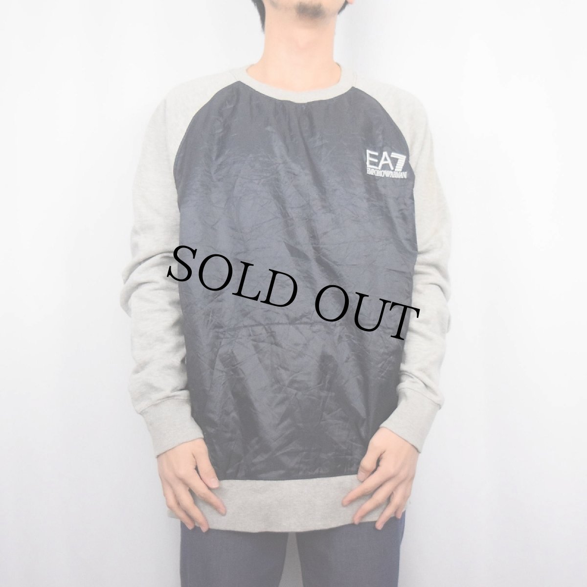 画像3: ARMANI JEANS ロゴ刺繍 ナイロン切り替えスウェット NAVY XL (3)