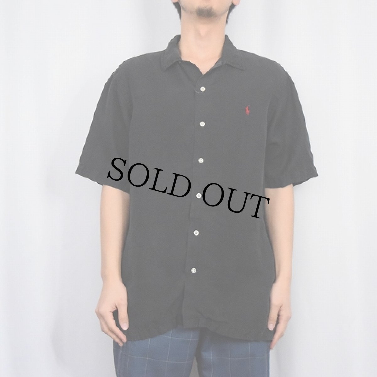 画像2: POLO Ralph Lauren シルク×リネン オープンカラーシャツ BLACK L (2)