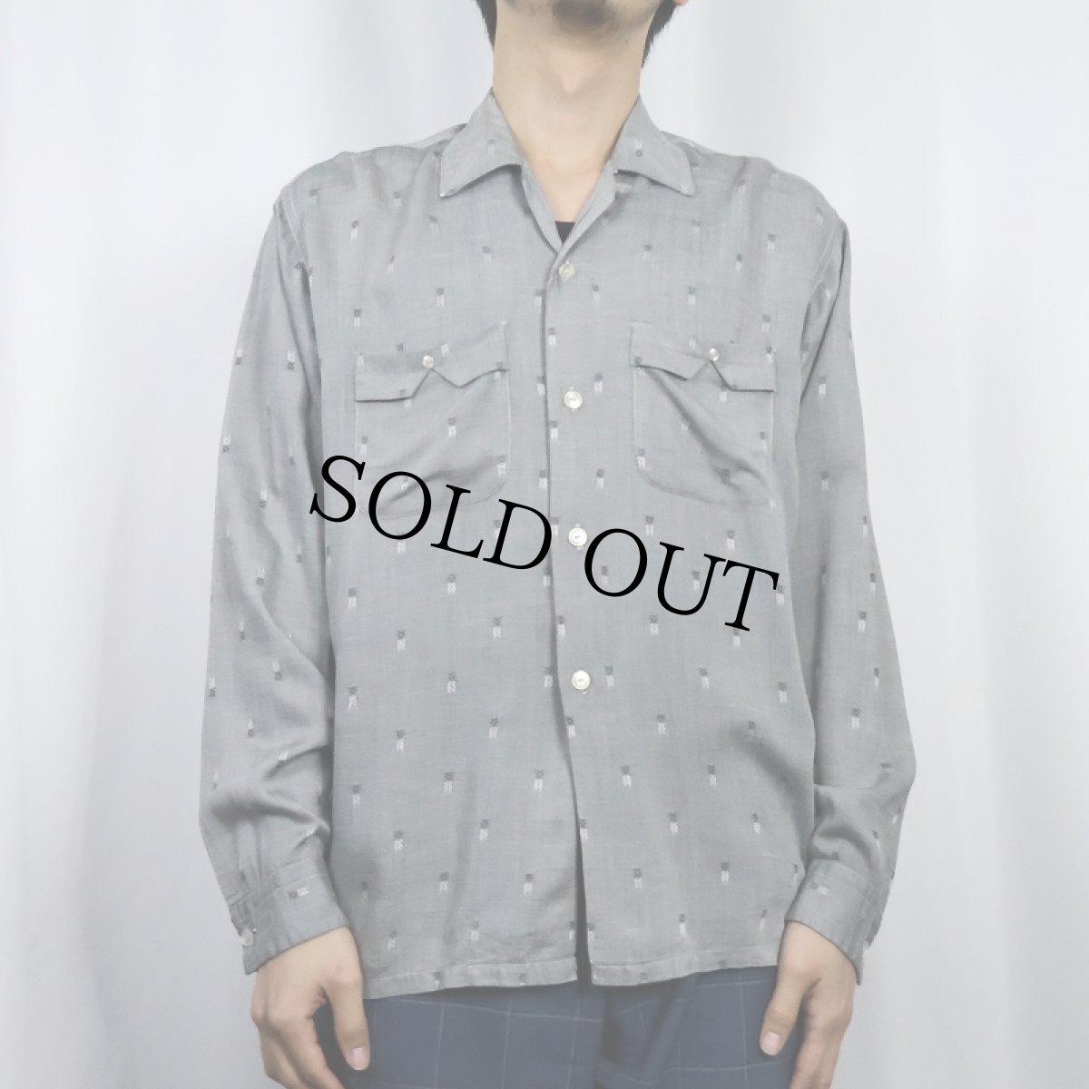 画像2: 60's Kentfield 柄織 オープンカラー レーヨンシャツ L (2)