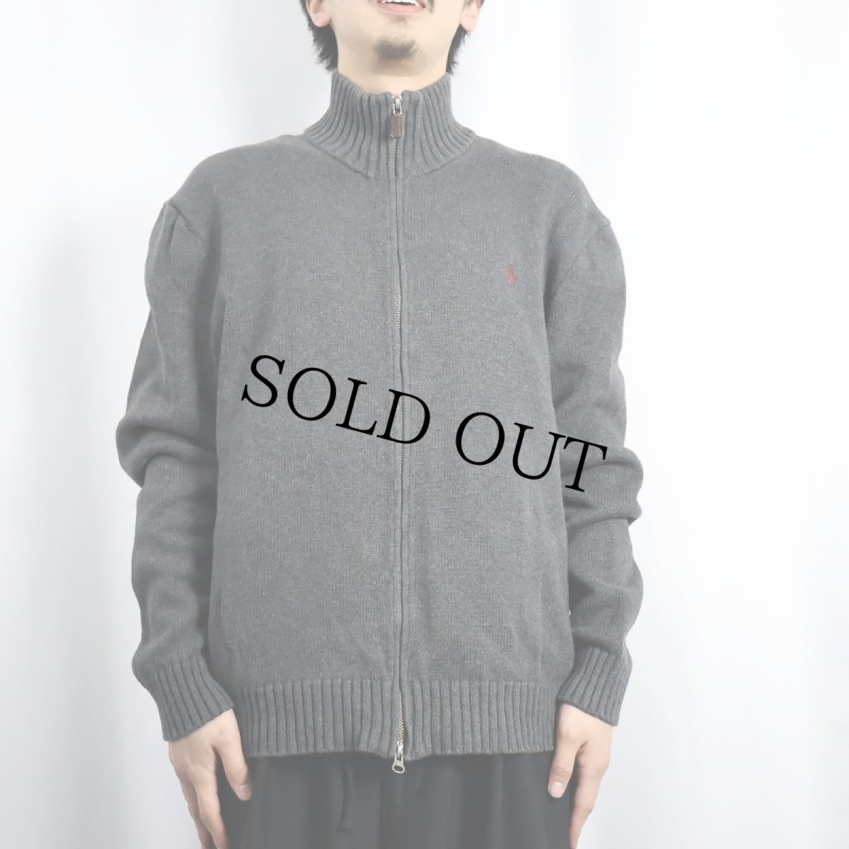 画像2: POLO Ralph Lauren ロゴ刺繍 コットンニット ジップジャケット L (2)
