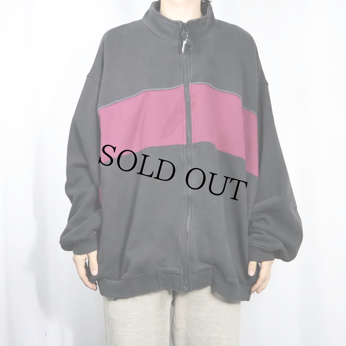 画像2: 90's DISCUS ATHLETIC ボーダー柄 2トーン スウェットジップジャケット 3XL (2)