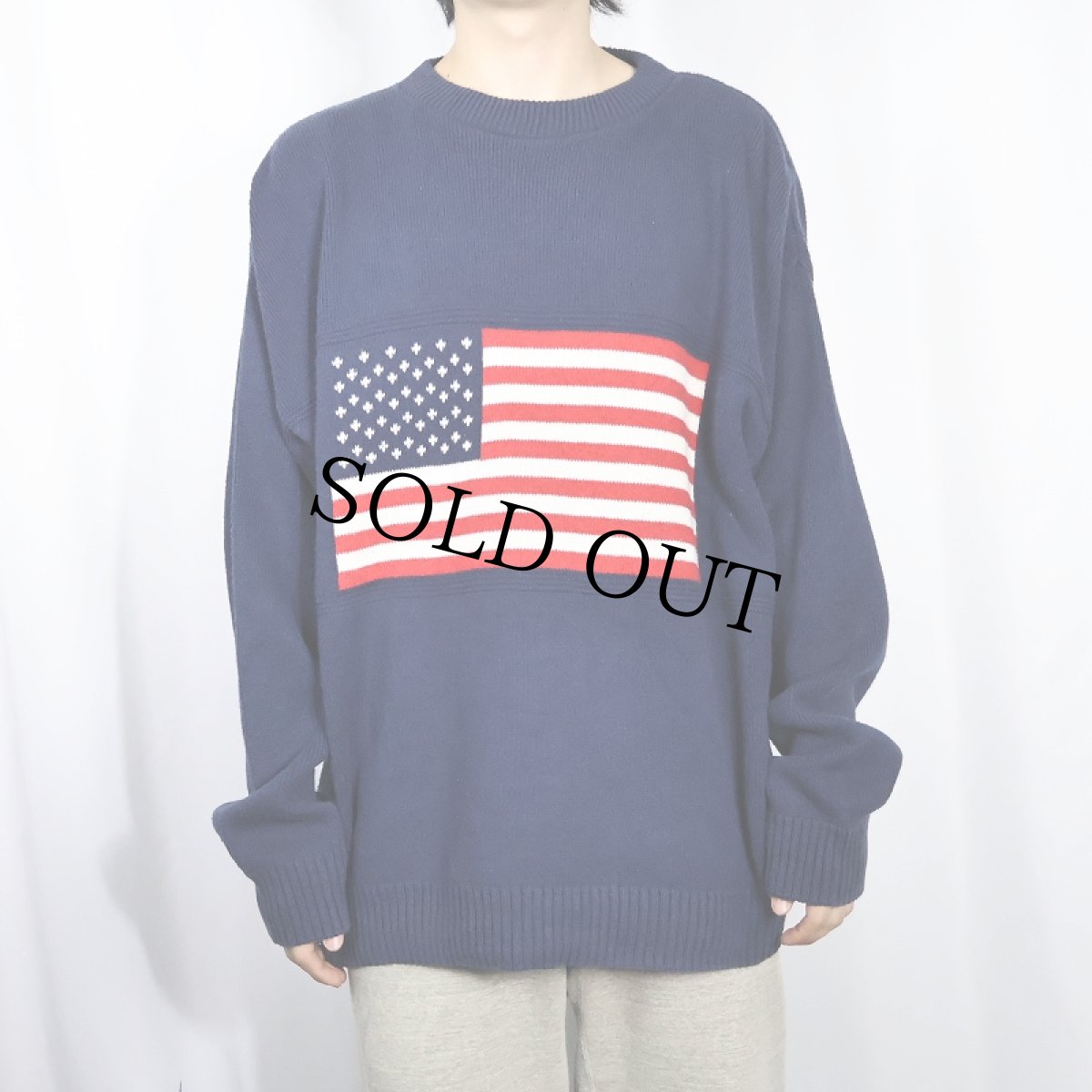 画像2: STARS AND STRIPES USA製 星条旗柄 コットンニットセーター L (2)