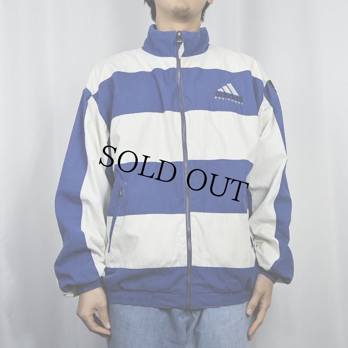 画像3: 90's adidas EQUIPMENT ロゴ刺繍 ボーダー柄 コットンポリジャケット M (3)