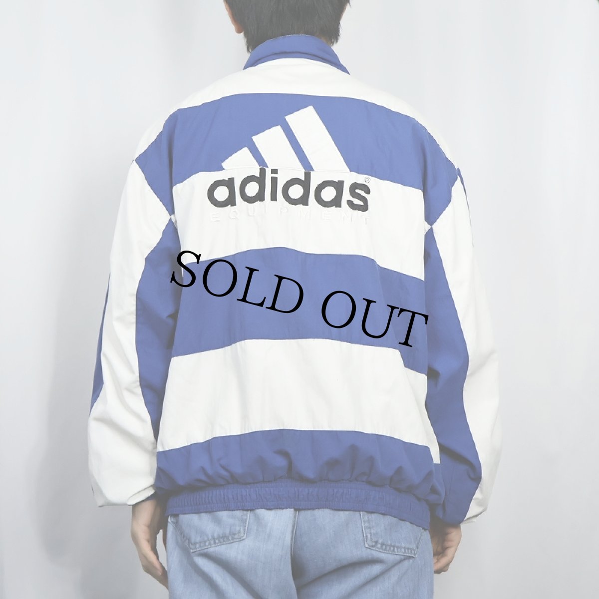 画像4: 90's adidas EQUIPMENT ロゴ刺繍 ボーダー柄 コットンポリジャケット M (4)