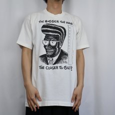 画像2: 90's Michael Dougan USA製 "THE BIGGER THE HAIR THE CLOSER TO GOD?" アートプリントTシャツ L (2)