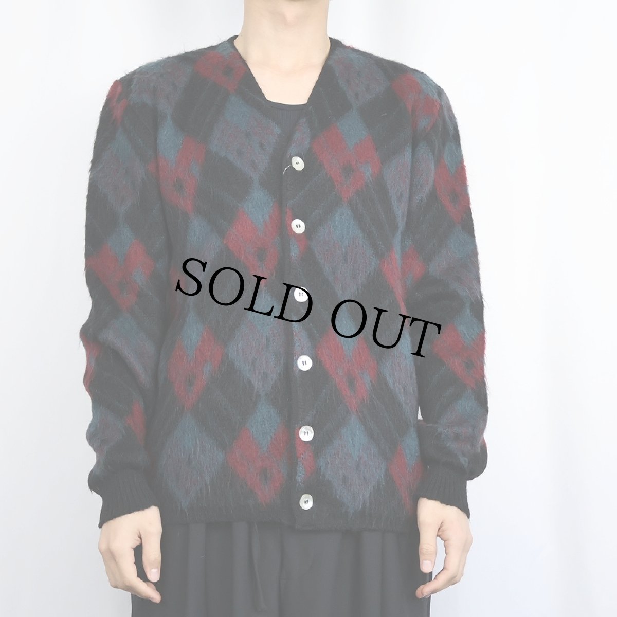 画像2: 60's Jersild アーガイル柄 モヘアニットカーディガン M (2)