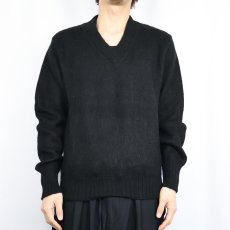 画像2: 60's Highland Vネック ブラックモヘア ニットセーター M (2)