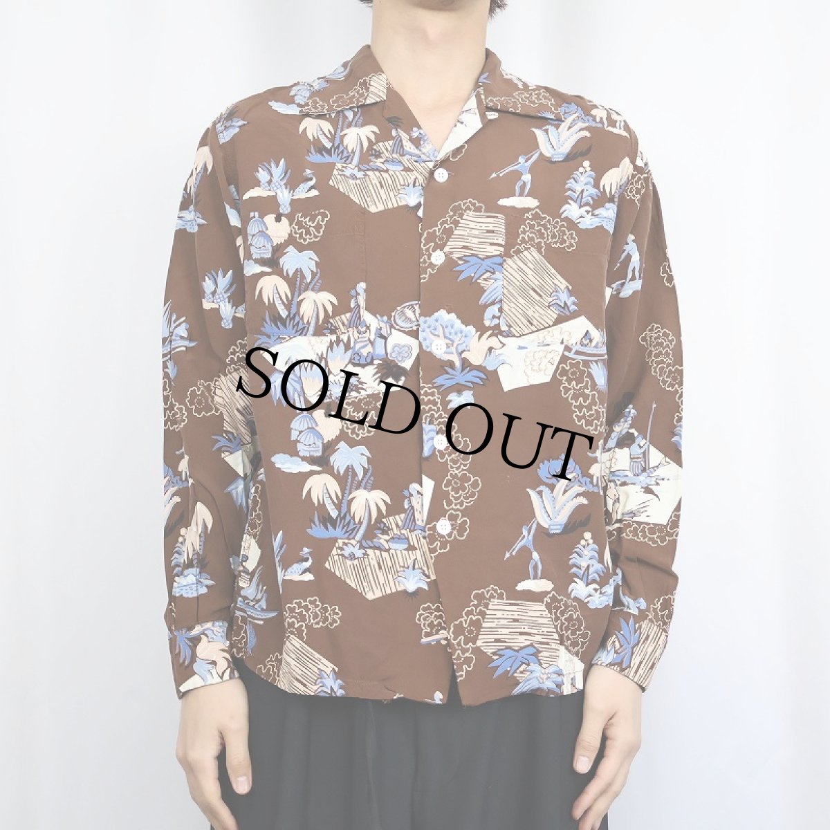 画像2: 40's DUKE KAHANAMOKU オールオーバーパターン レーヨンアロハシャツ M (2)