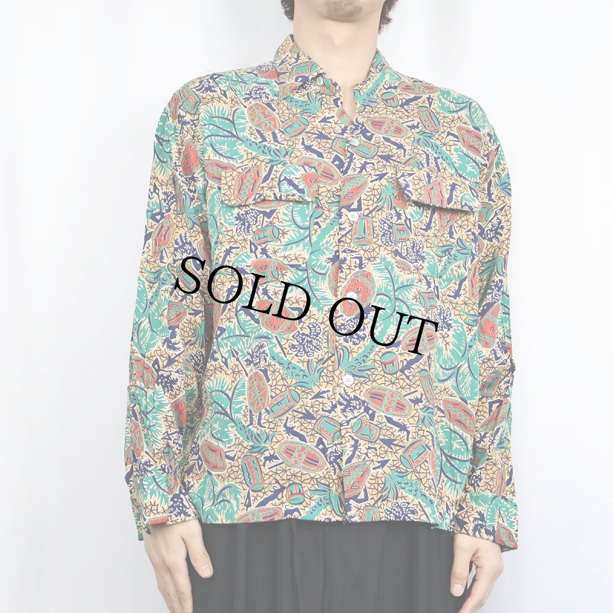 画像2: 50's VAN HEUSEN オールオーバーパターン レーヨンアロハシャツ L (2)