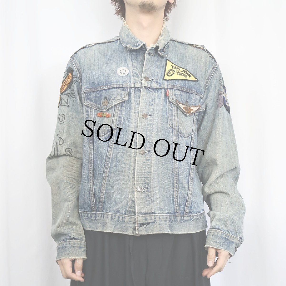 画像3: 70's Levi's 70505 バイカー ハンドペイント ワッペンカスタム デニムジャケット (3)