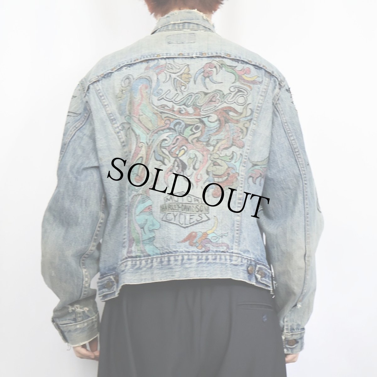 画像4: 70's Levi's 70505 バイカー ハンドペイント ワッペンカスタム デニムジャケット (4)