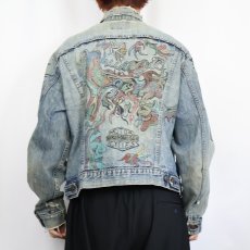 画像4: 70's Levi's 70505 バイカー ハンドペイント ワッペンカスタム デニムジャケット (4)