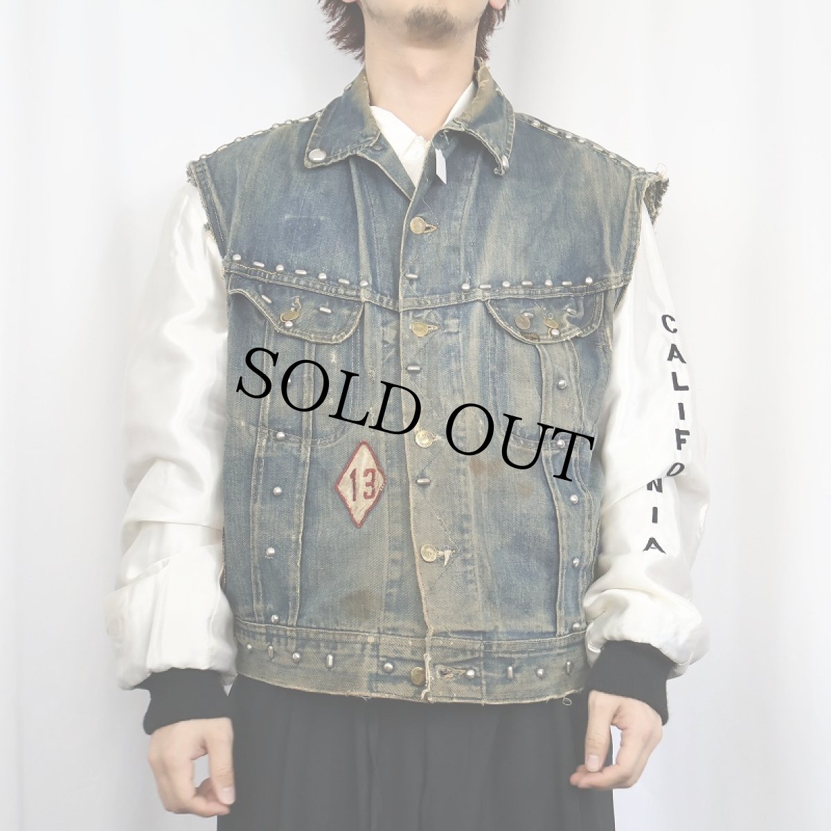 画像3: 70's Lee 101-J USA製 ワッペン×スタッズカスタム カットオフデニムベスト (3)