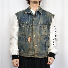 画像3: 70's Lee 101-J USA製 ワッペン×スタッズカスタム カットオフデニムベスト (3)