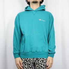 画像2: 90's Champion USA製 ロゴ刺繍 前Vスウェットフーディー L (2)