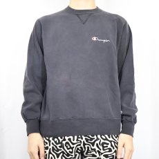 画像2: 90's Champion USA製 ロゴ刺繍 前Vスウェット BLACK L (2)