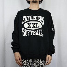 画像2: 90's RUSSELL ATHLETIC USA製 "ENFORCERS SOFTBALL" 前V プリントスウェット BLACK XL (2)
