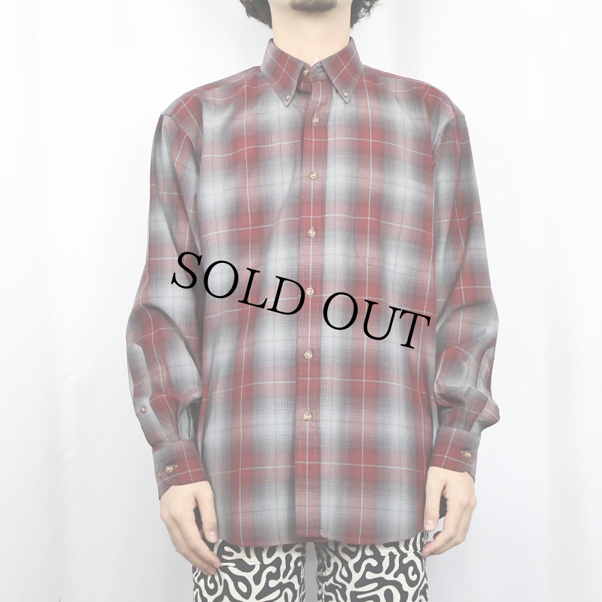 画像2: PENDLETON オンブレーチェック柄 ウールボタンダウンシャツ L (2)