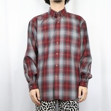 画像2: PENDLETON オンブレーチェック柄 ウールボタンダウンシャツ L (2)
