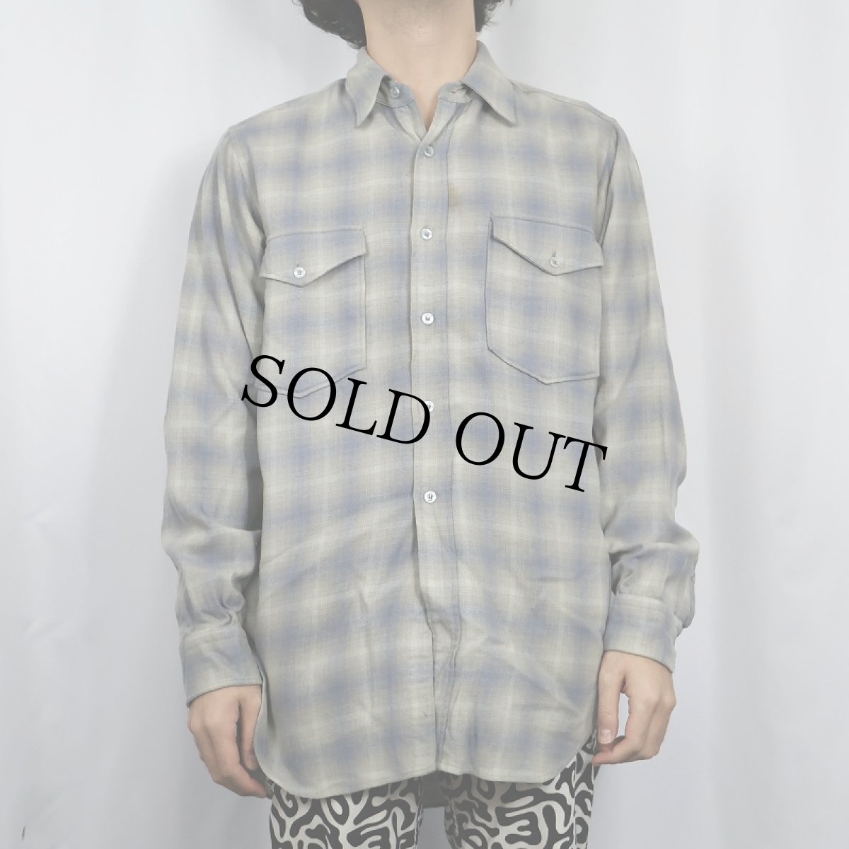 画像2: 50's PENDLETON オンブレーチェック柄 ウールシャツ 15 1/2 (2)