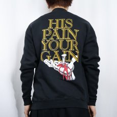 画像3: LORD'S GYM "HIS PAIN YOUR GAIN" ジーザス パロディプリントスウェット BLACK M (3)