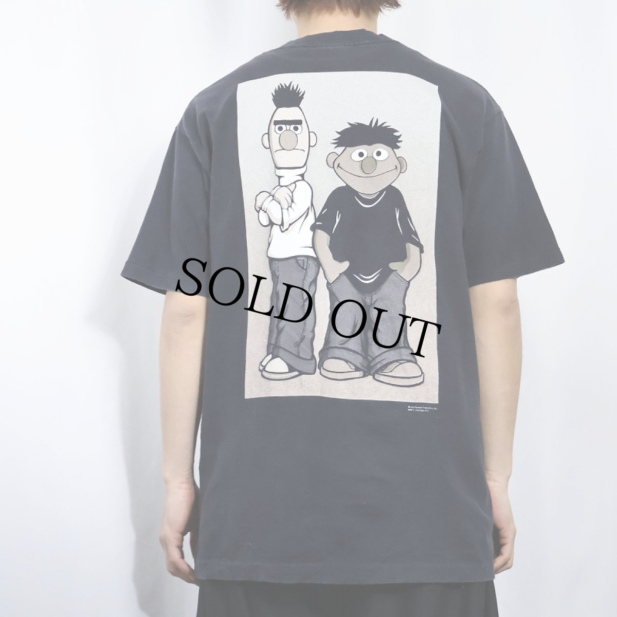 画像4: 90's USA製 "be bert. be ernie. just be."  Calvin Klein パロディプリントTシャツ BLACK L (4)