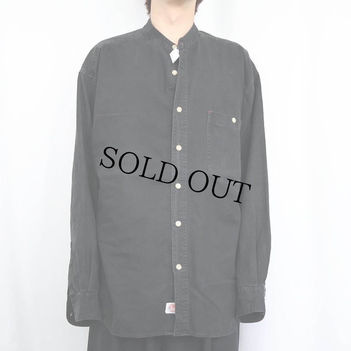 画像2: 90's ON THE BRINK バンドカラー シルク×コットンシャツ BLACK XL (2)
