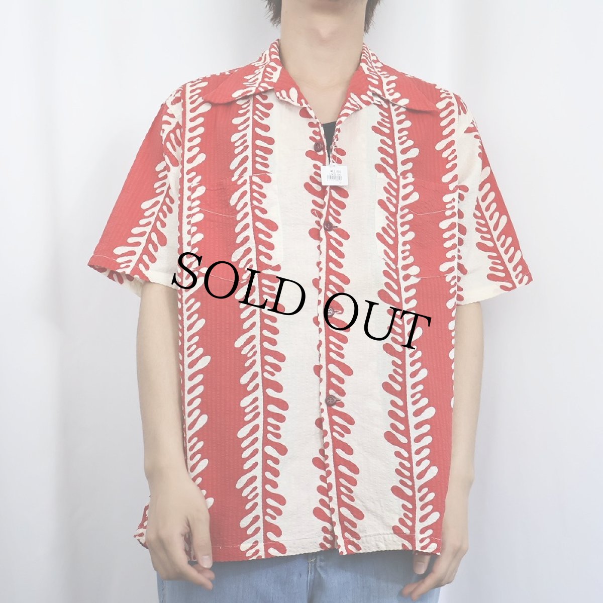 画像2: 50's GROSDALE ボーダーパターン シアサッカーアロハシャツ XL (2)