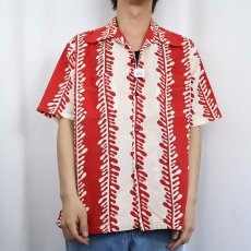 画像2: 50's GROSDALE ボーダーパターン シアサッカーアロハシャツ XL (2)