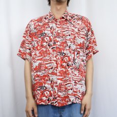 画像2: 50〜60's Kamehameha オールオーバーパターン レーヨンアロハシャツ L (2)