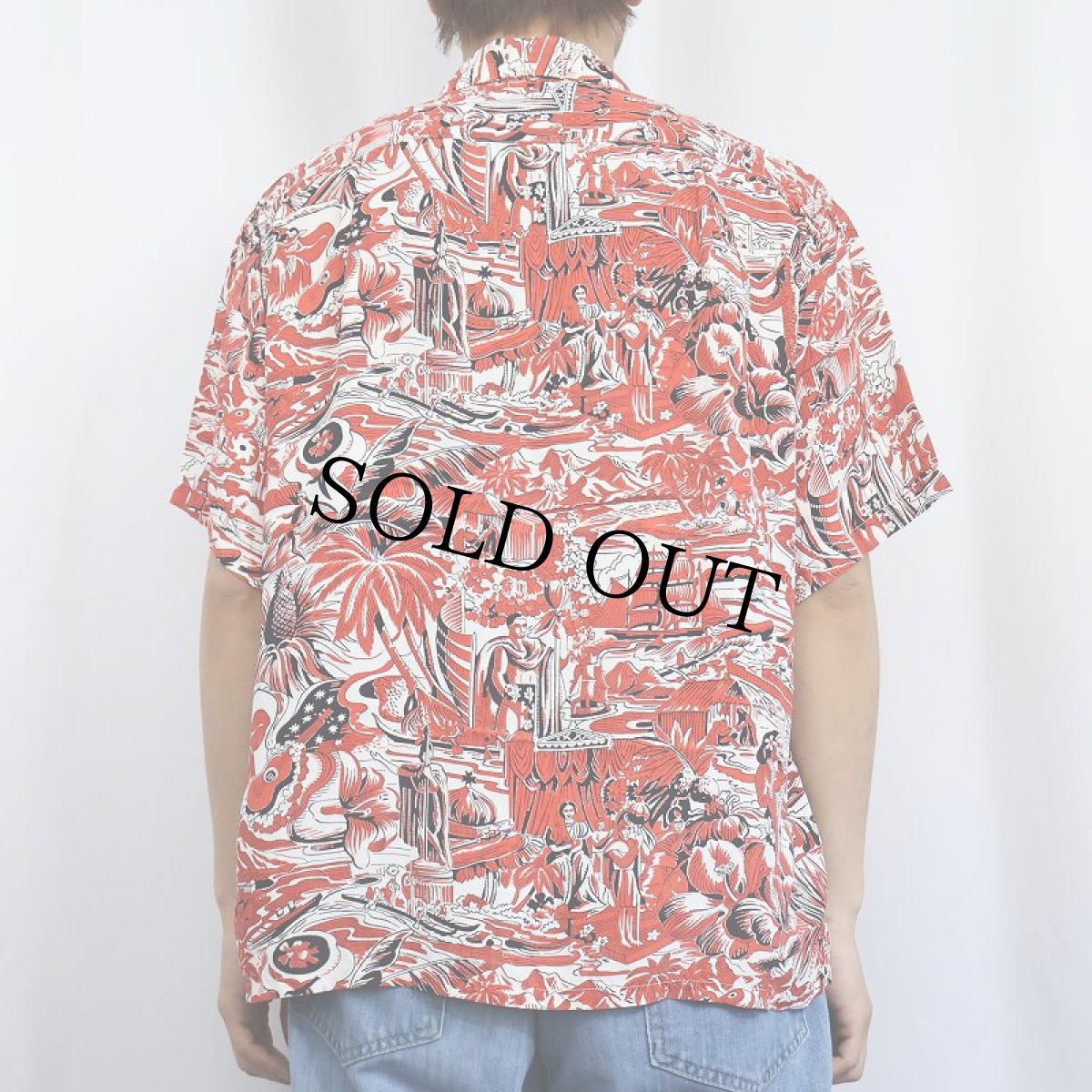 画像3: 50〜60's Kamehameha オールオーバーパターン レーヨンアロハシャツ L (3)