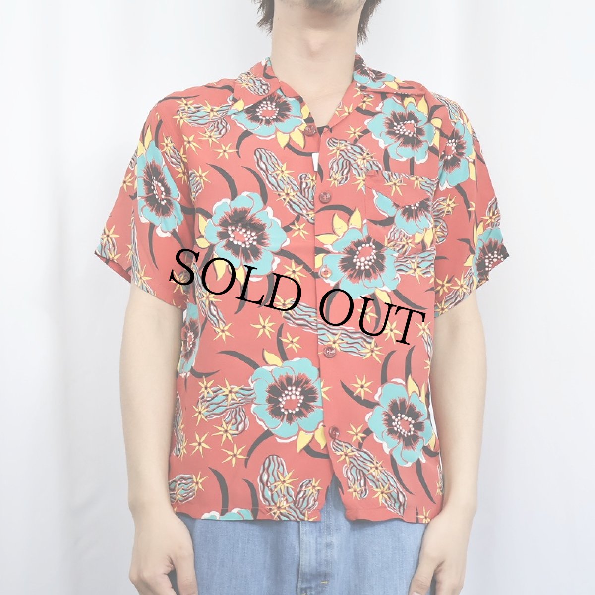 画像2: 50's オールオーバーパターン レーヨンアロハシャツ (2)