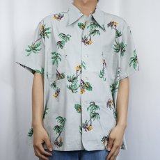 画像2: 50's TERRACE CLUB ヤシの木柄 オールオーバーパターン コットンアロハシャツ L (2)