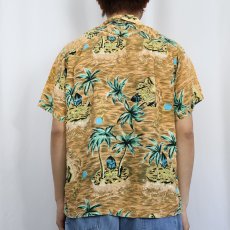 画像3: 50's ALOHA SHIRTS HAND SCREENED ヤシの木柄 オールオーバーパターン レーヨンアロハシャツ M (3)