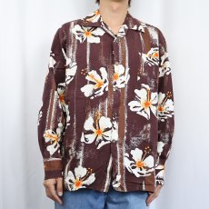 画像2: 60's Shaheen's ハイビスカス柄 コットン長袖アロハシャツ L (2)