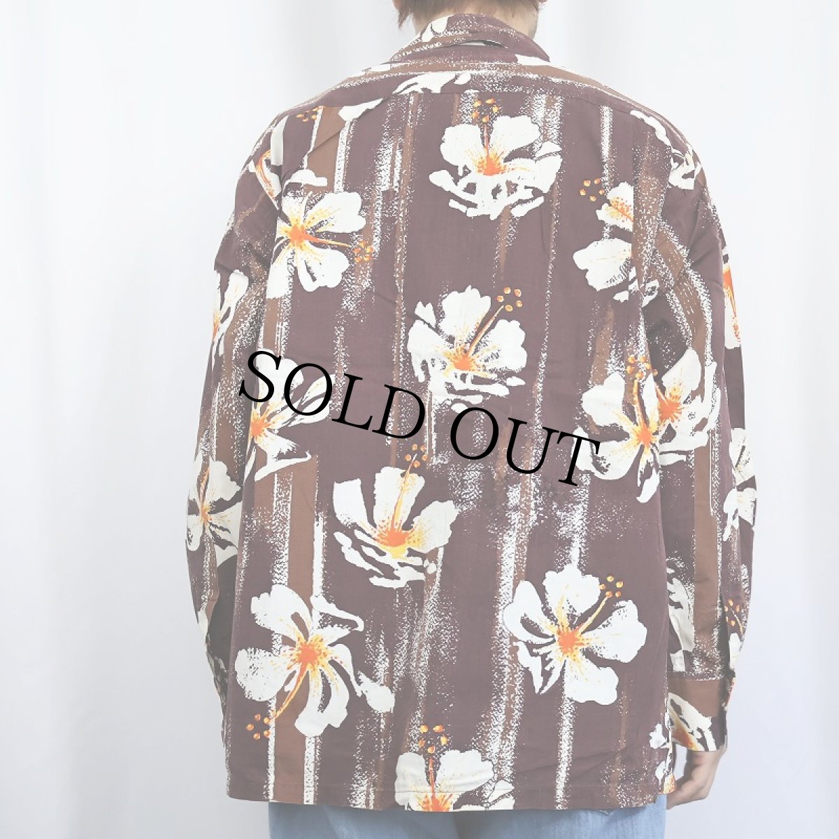 画像3: 60's Shaheen's ハイビスカス柄 コットン長袖アロハシャツ L (3)