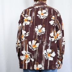 画像3: 60's Shaheen's ハイビスカス柄 コットン長袖アロハシャツ L (3)