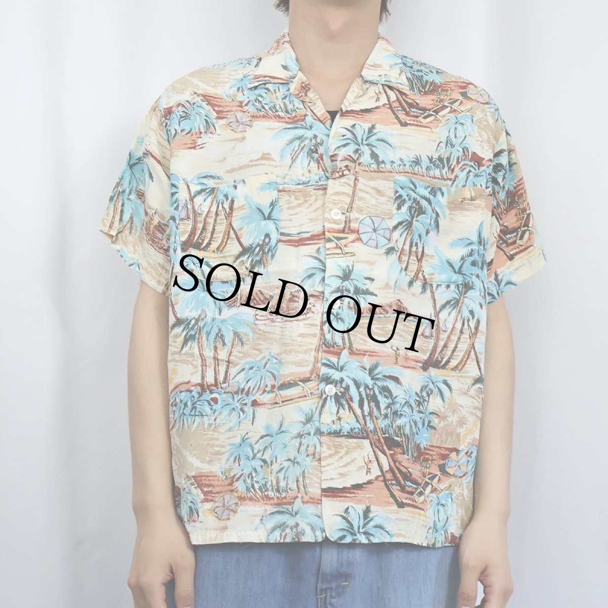 画像2: 50〜60's Riviera オールオーバーパターン レーヨンアロハシャツ L (2)