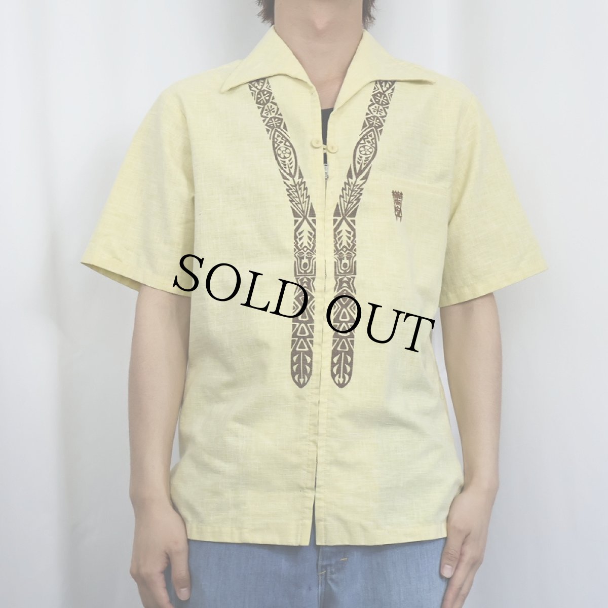 画像2: 70〜80's IOLANI イタリアンカラー ジップアップ コットンアロハシャツ M (2)